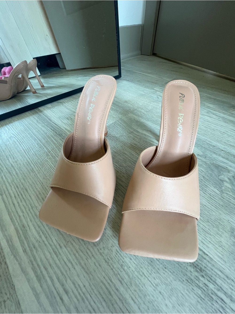 Public Desire Square Toe Nude Mules